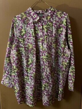 Women's Only Necessities Floral Button-Down Blouse - Purple, White & Green